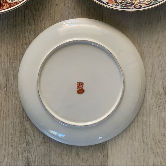 Elegant Orange‎ and Blue Chinese  Dinnerware Set of 3 chinoiserie plates home - Picture 6 of 11